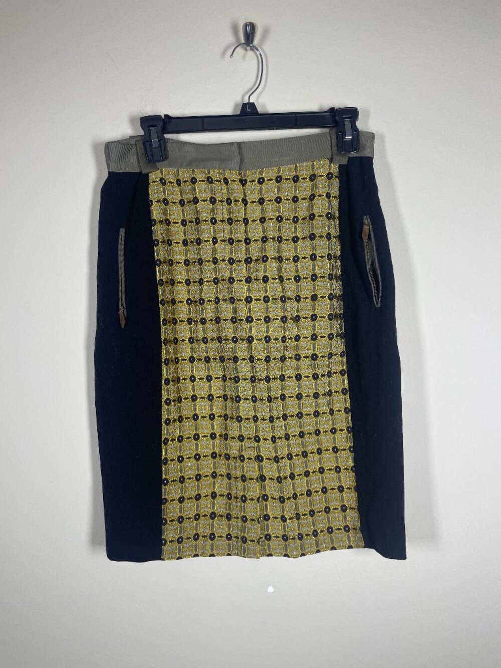 Tracy Reese Gold Black Business Career Pencil Skirt Size: 8 Geometric Print!